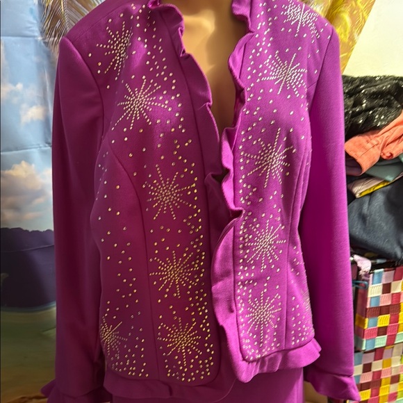 GMI Women’s 2 piece suit purple sequined 18w lined. Elastic waist - Picture 5 of 7